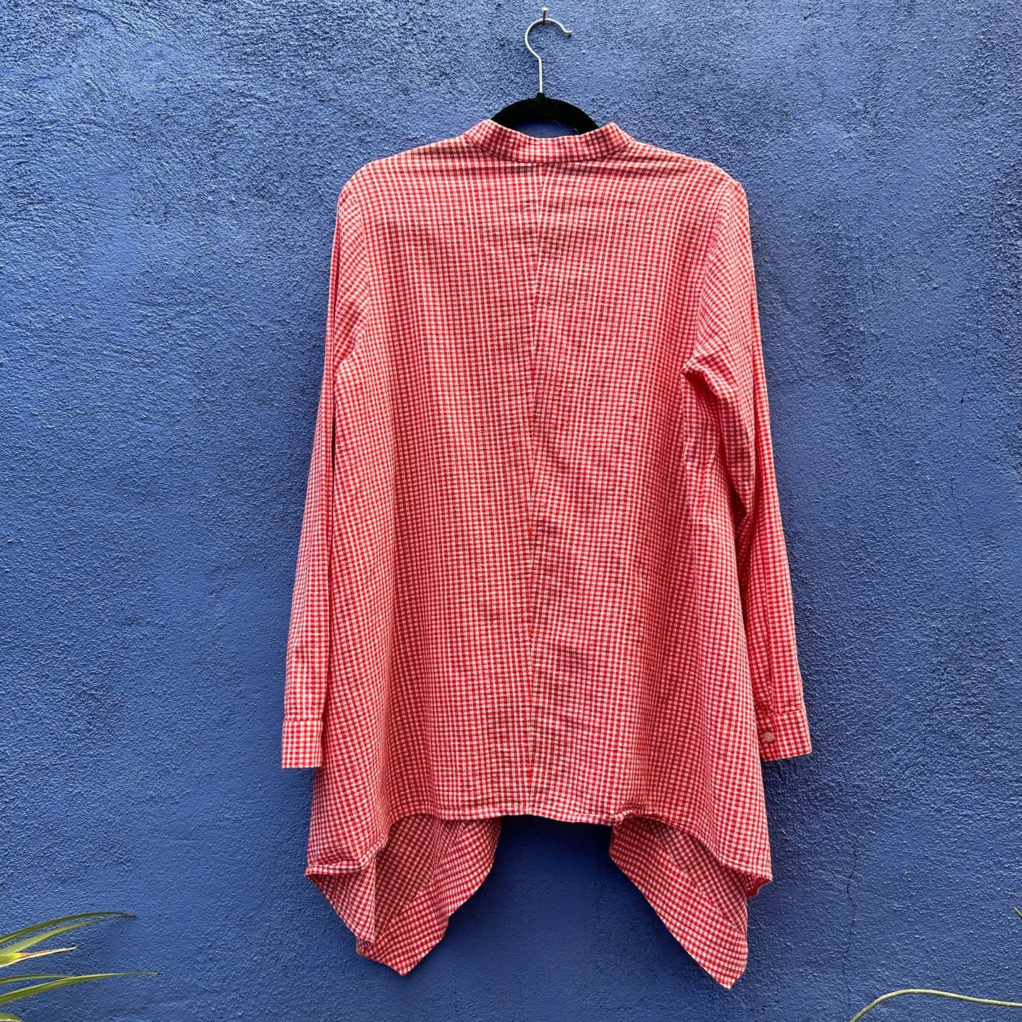 anne klein red and white gingham lagenlook button up tunic