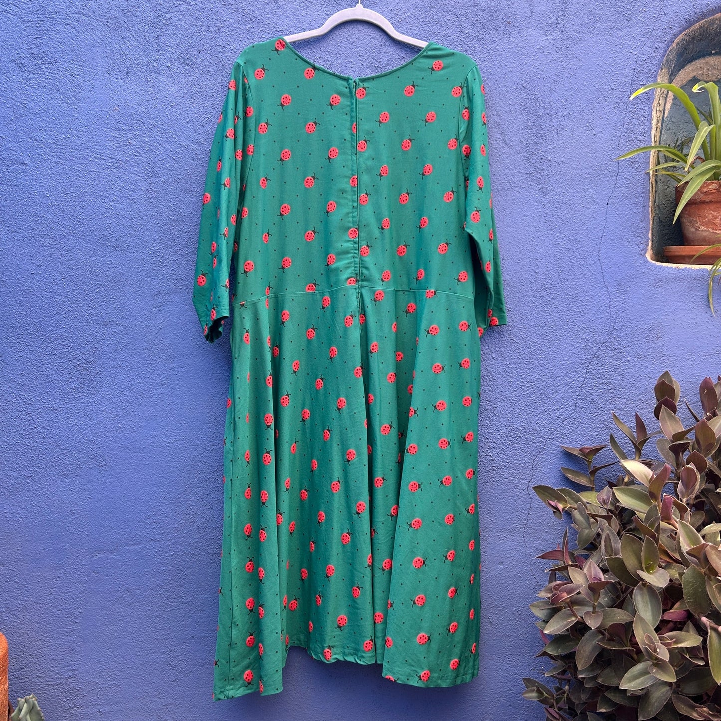 vintage vibe ladybug print long sleeve midi dress