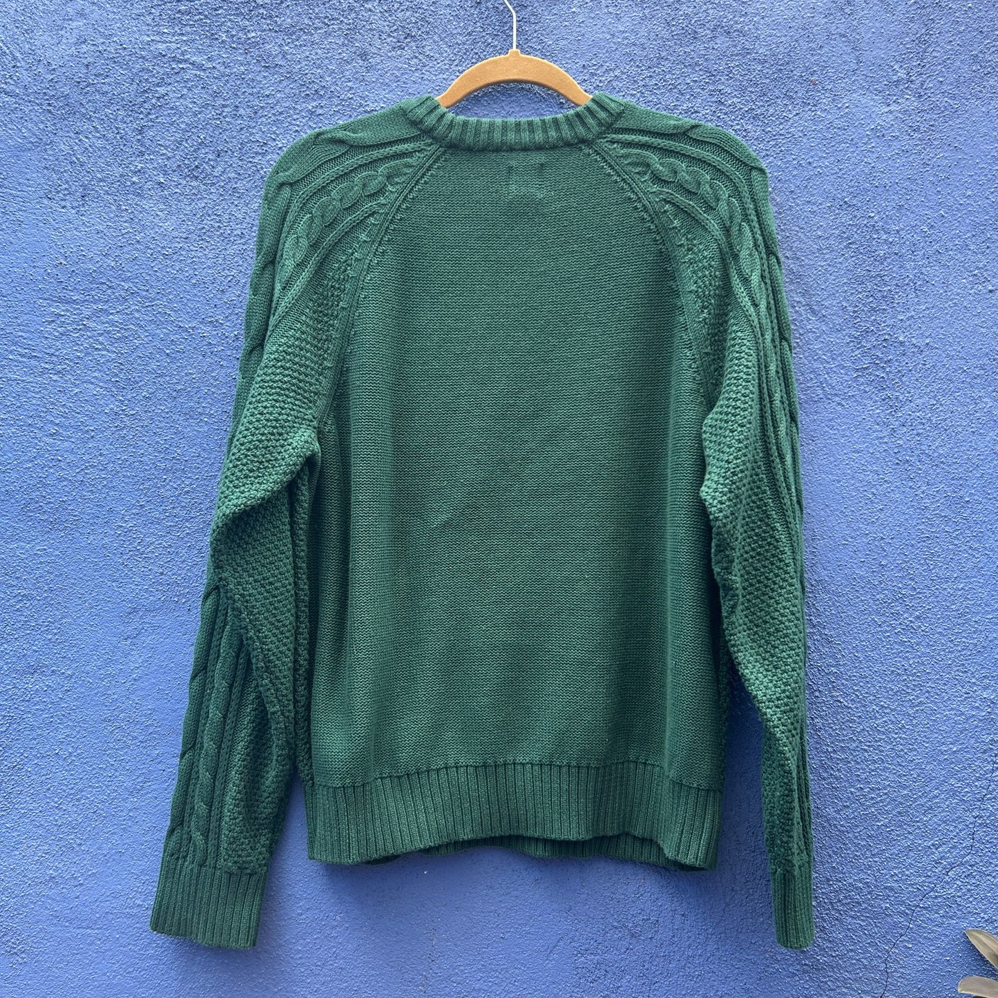 gap 90s/y2k green cotton cableknit sweater