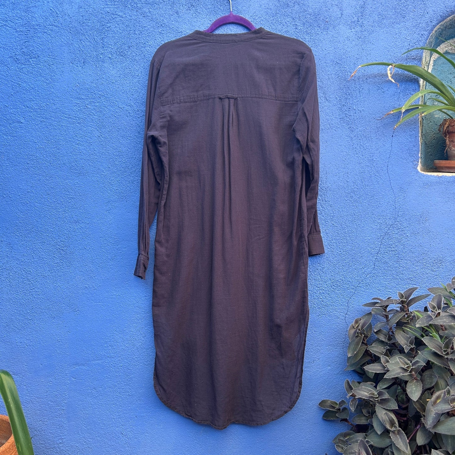 aritzia talula navy cotton blend shirt dress