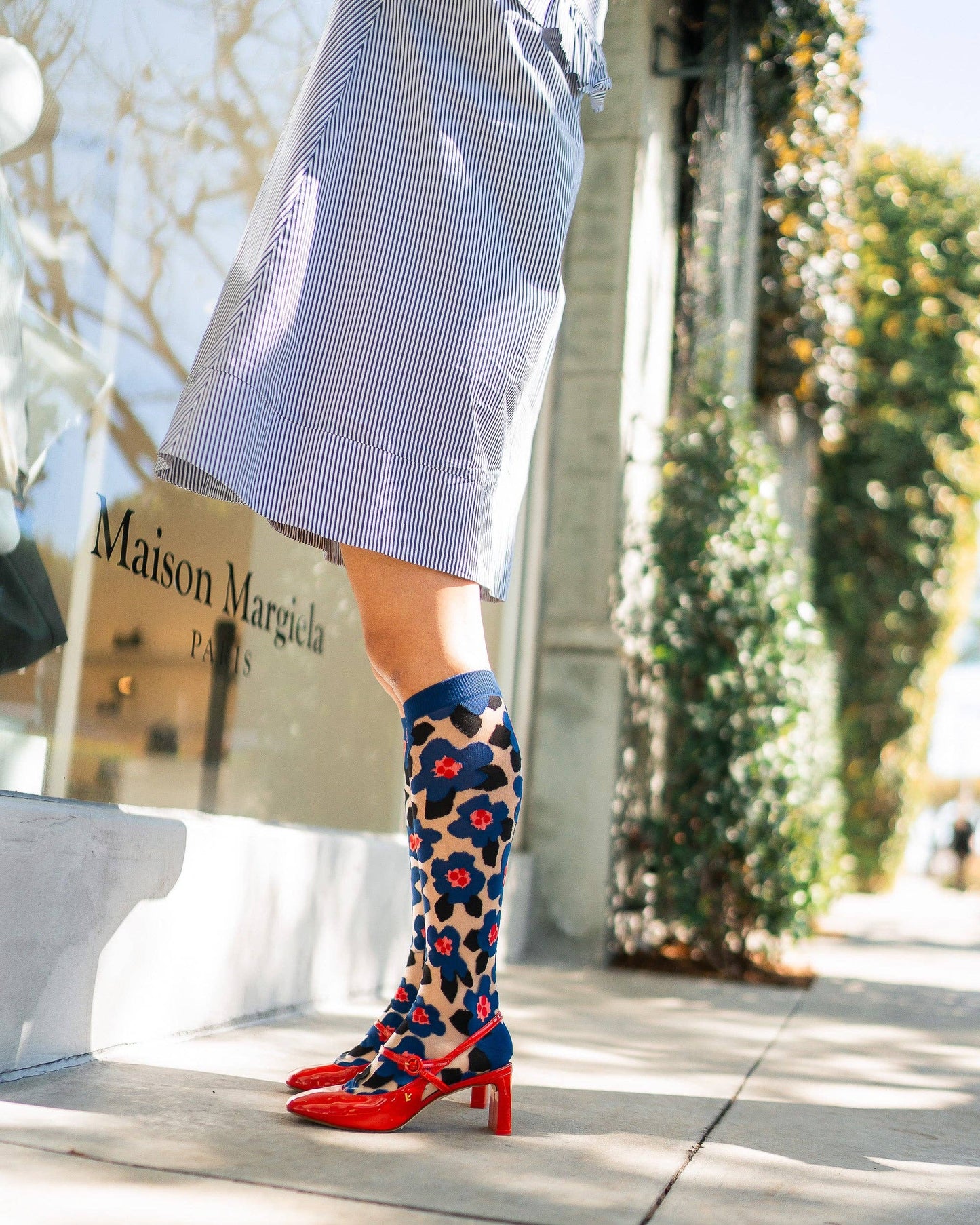 Bold Blue Sheer Knee High Sock | Sock Candy