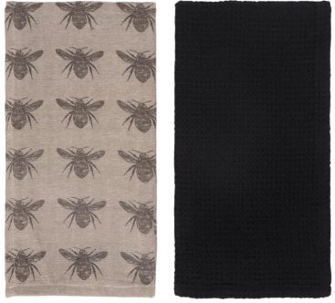 Honey bee Taupe/Charcoal Tea Towel Set/2 | Raine & Humble
