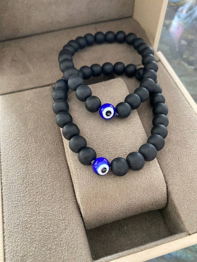 Evil Eye Bracelet for Men, Natural Stone Onyx Bead Bracelet | Evileyefavor