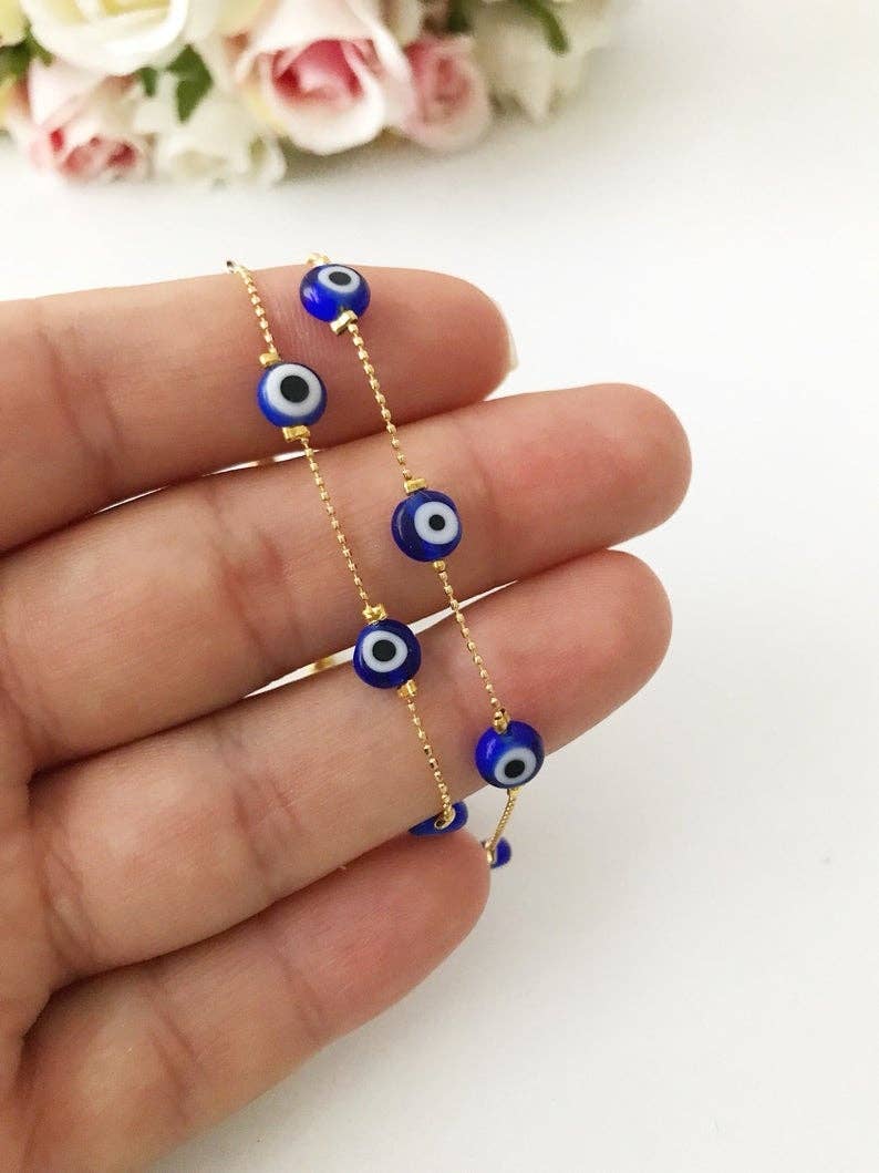 Blue Evil Eye Bracelet, Gold Chain Bracelet, Evil Eye Jewelry, Dainty Bracelet | Evileyefavor