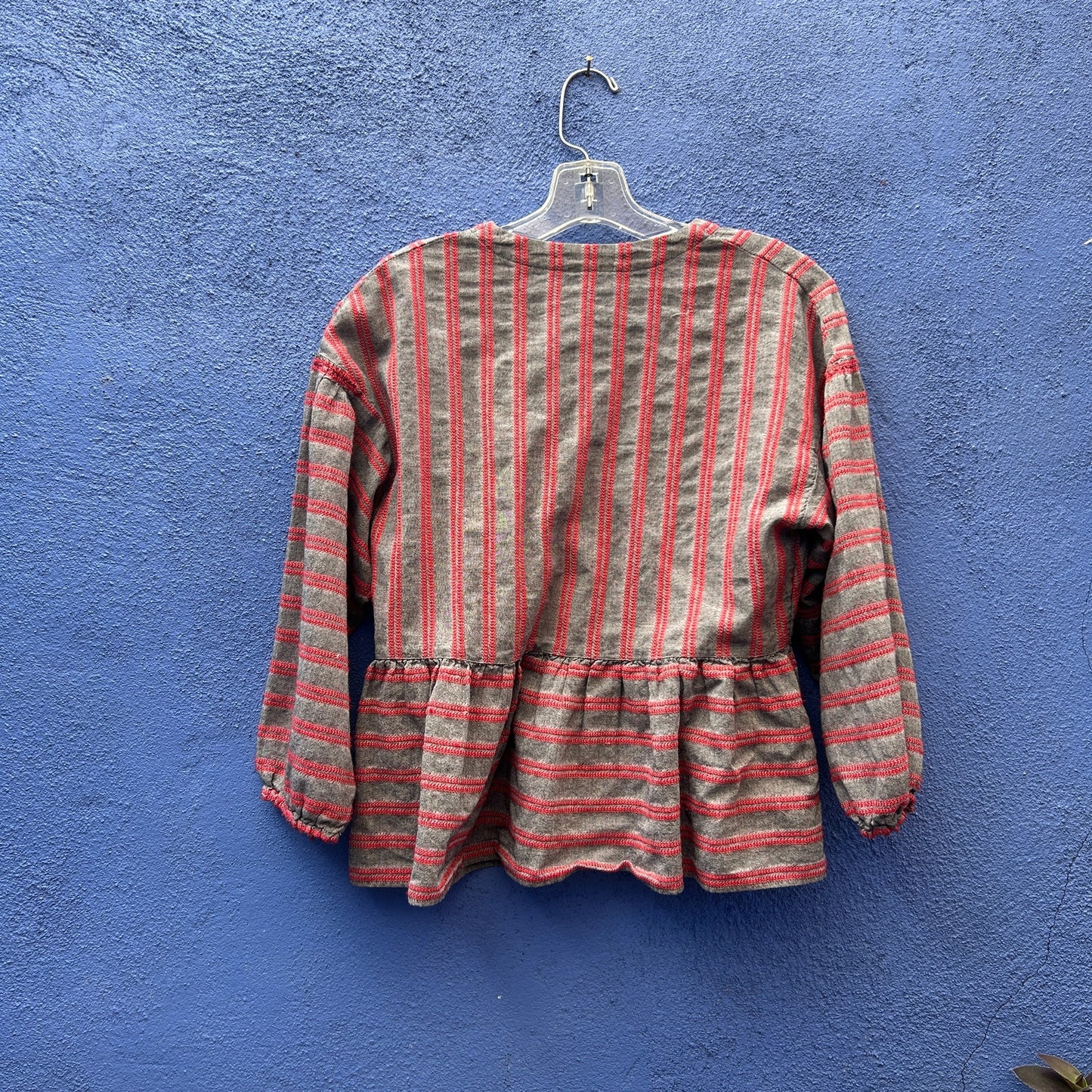 madewell gray and red cotton blend peplum top
