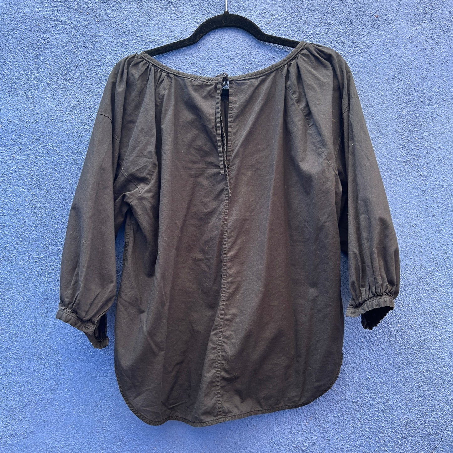 everlane black cotton 3/4 poof sleeve top