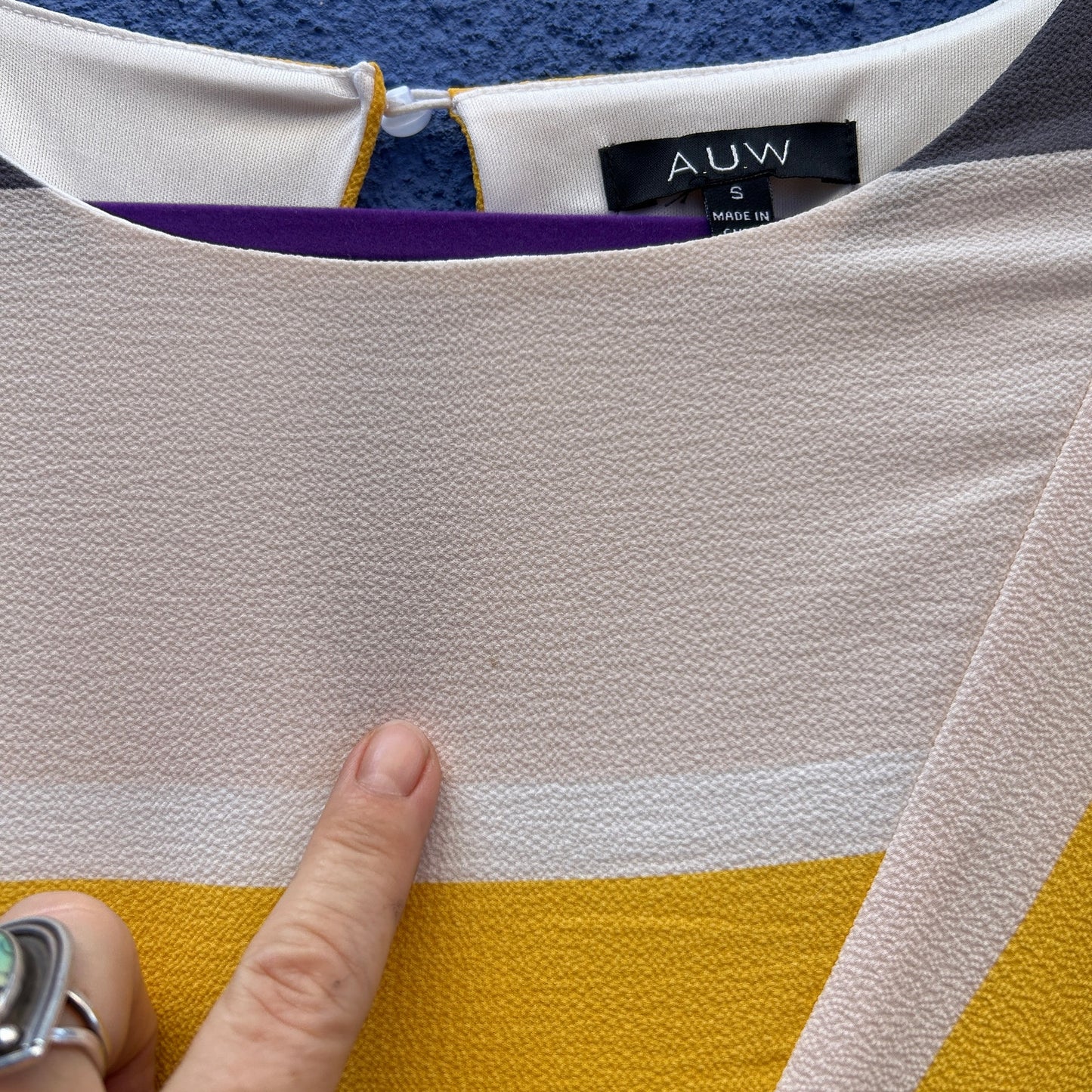 a.u.w. mixed panel bell sleeve midi dress