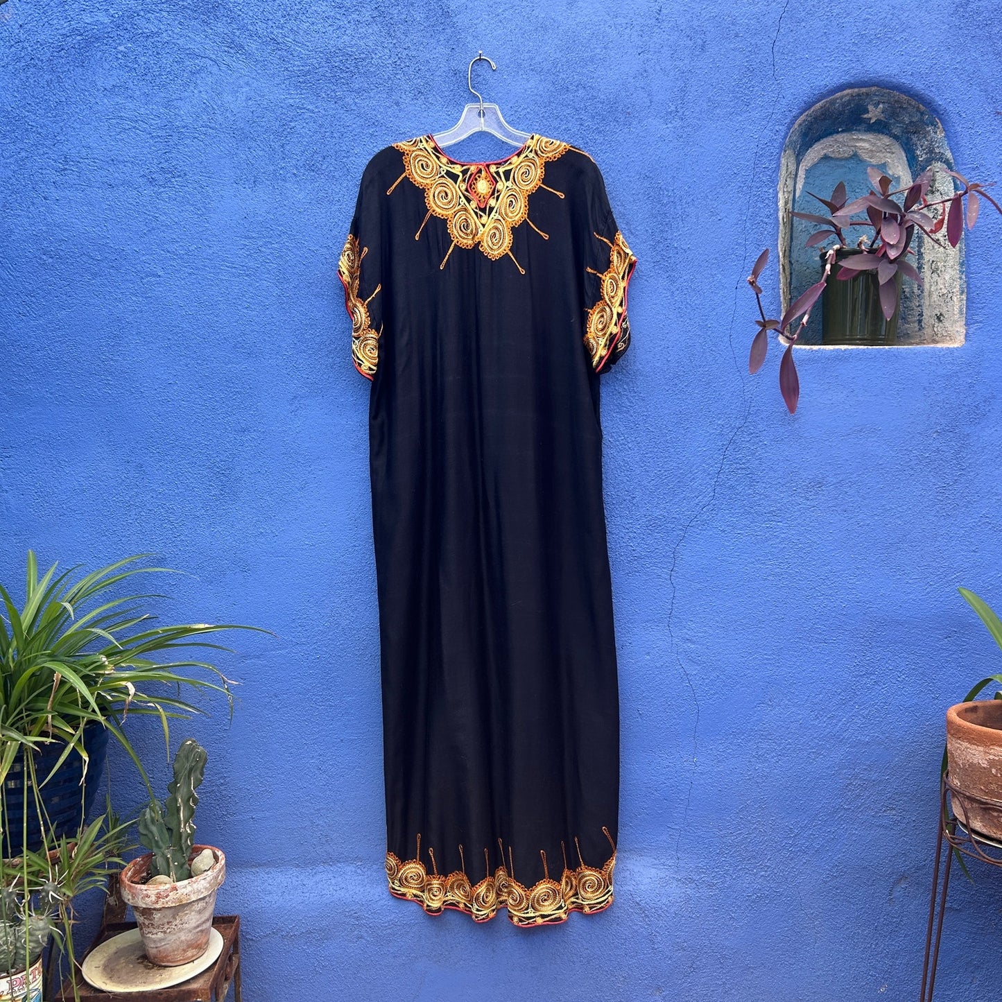 vintage orange and yellow embroidered caftan
