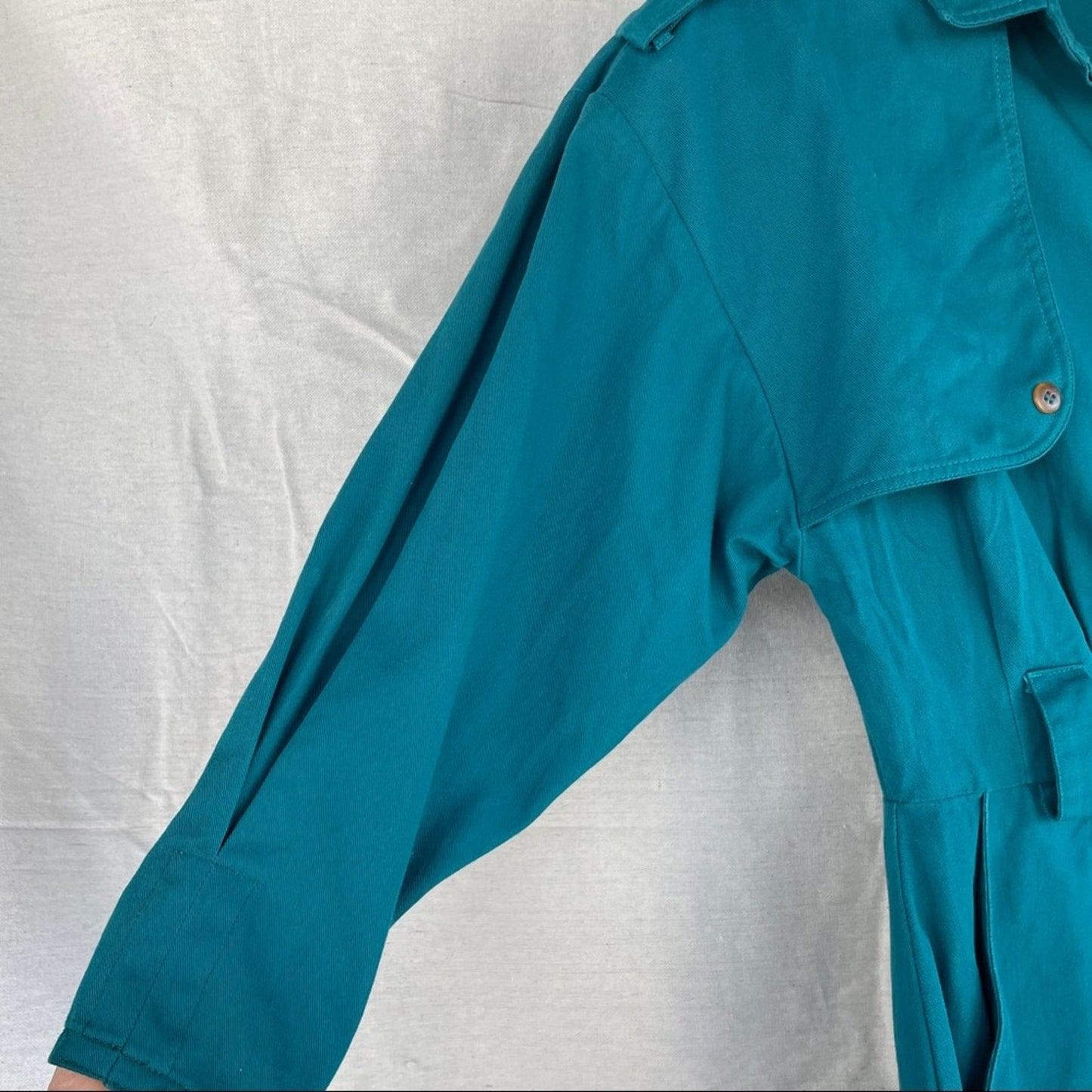 Vintage 80s Alain Toussaint Turquoise Cotton Midi Dress