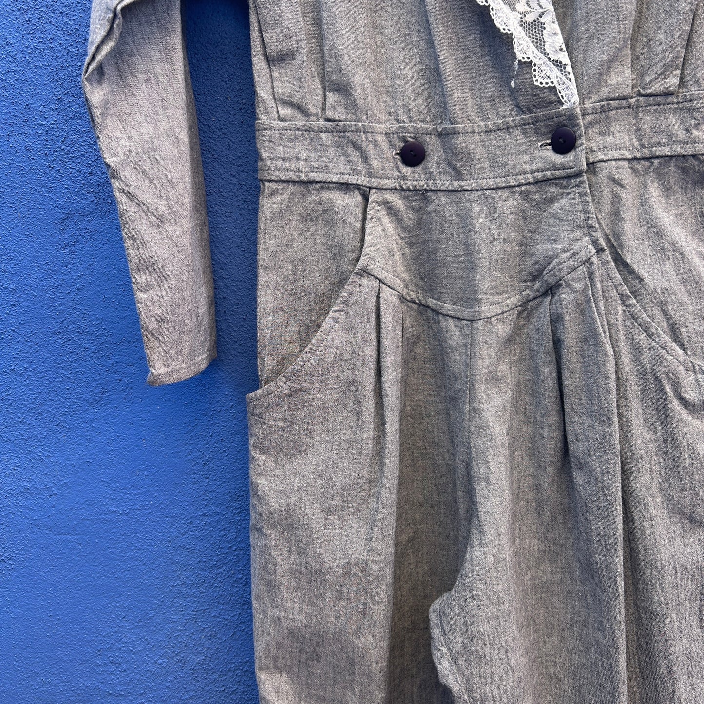 vintage 80s byer too! lace flanked gray cotton jumpsuit