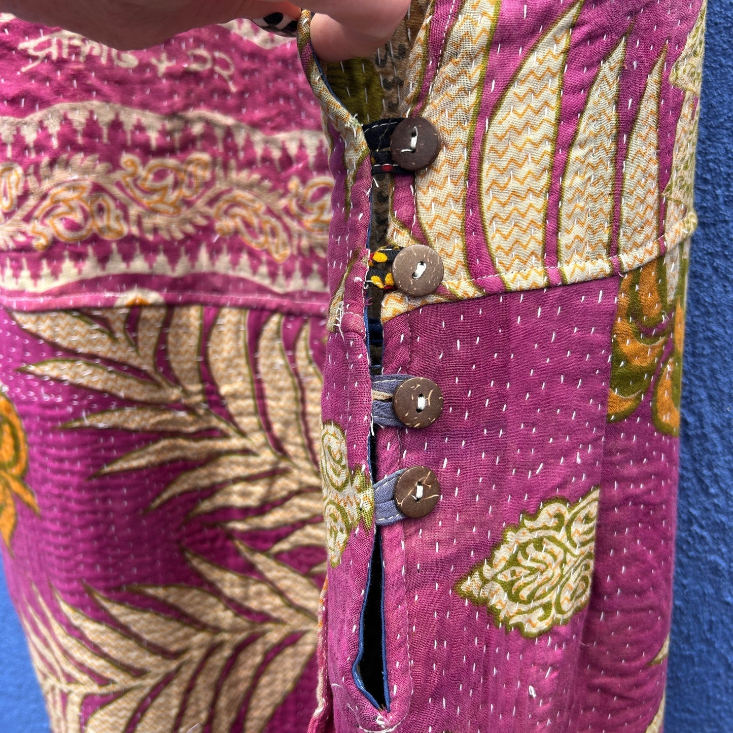 earthbound recycled kantha quilt overalls