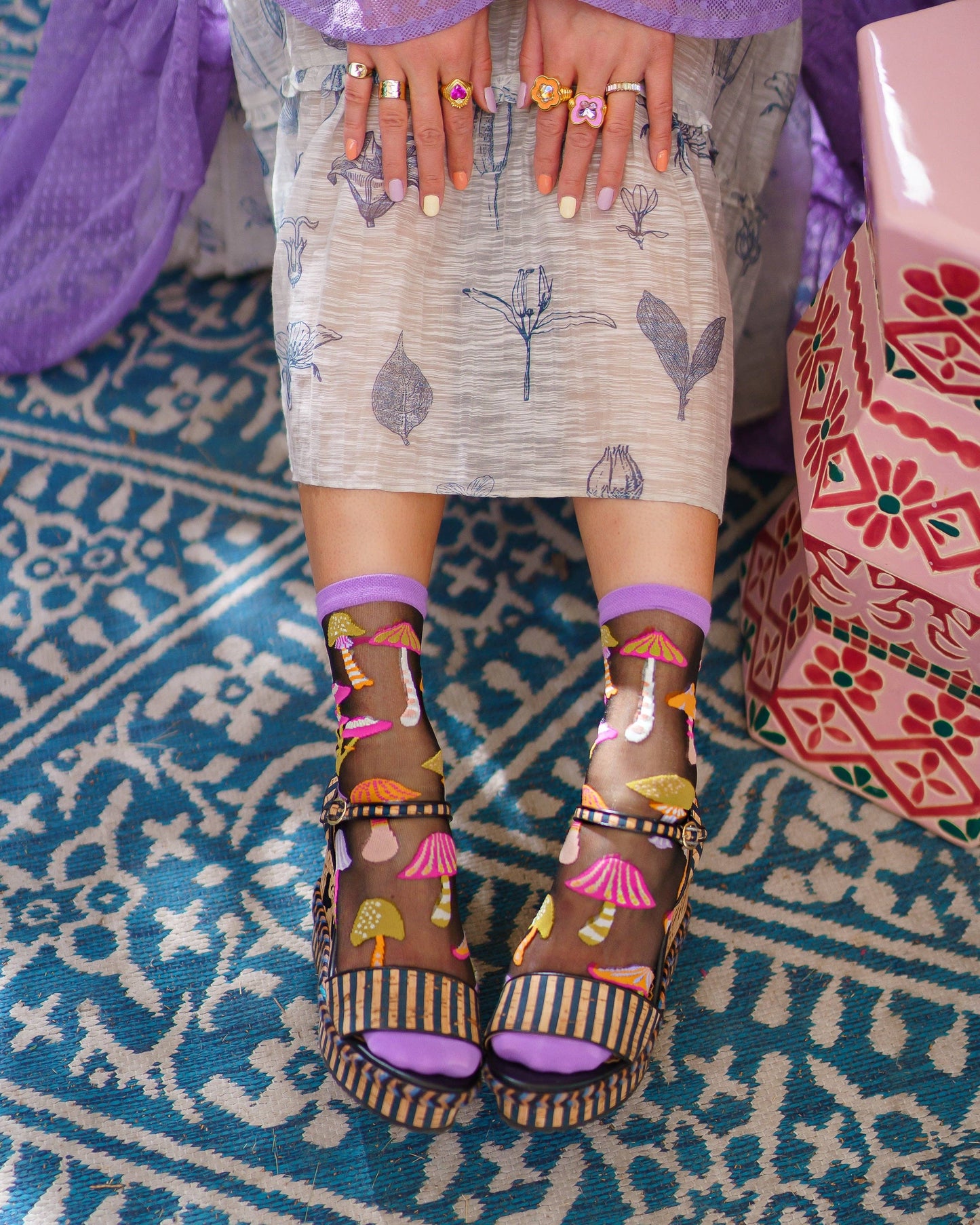Magic Mushrooms Black Sheer Crew Sock | Sock Candy