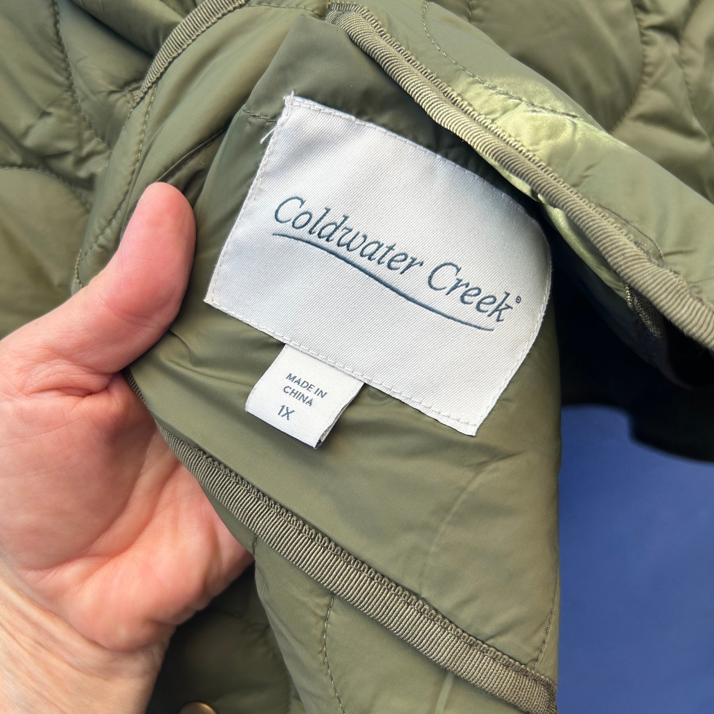 coldwater creek army green quilted jacket