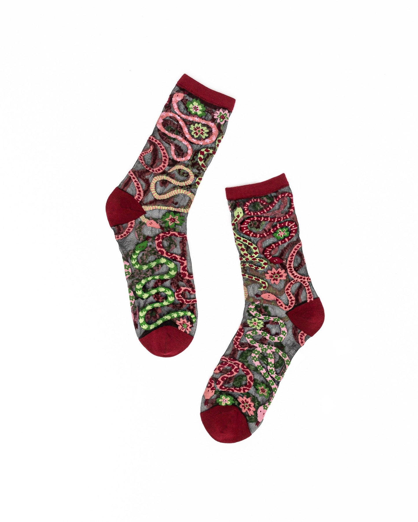 Serpentine Floral Black Sheer Crew Sock | Sock Candy