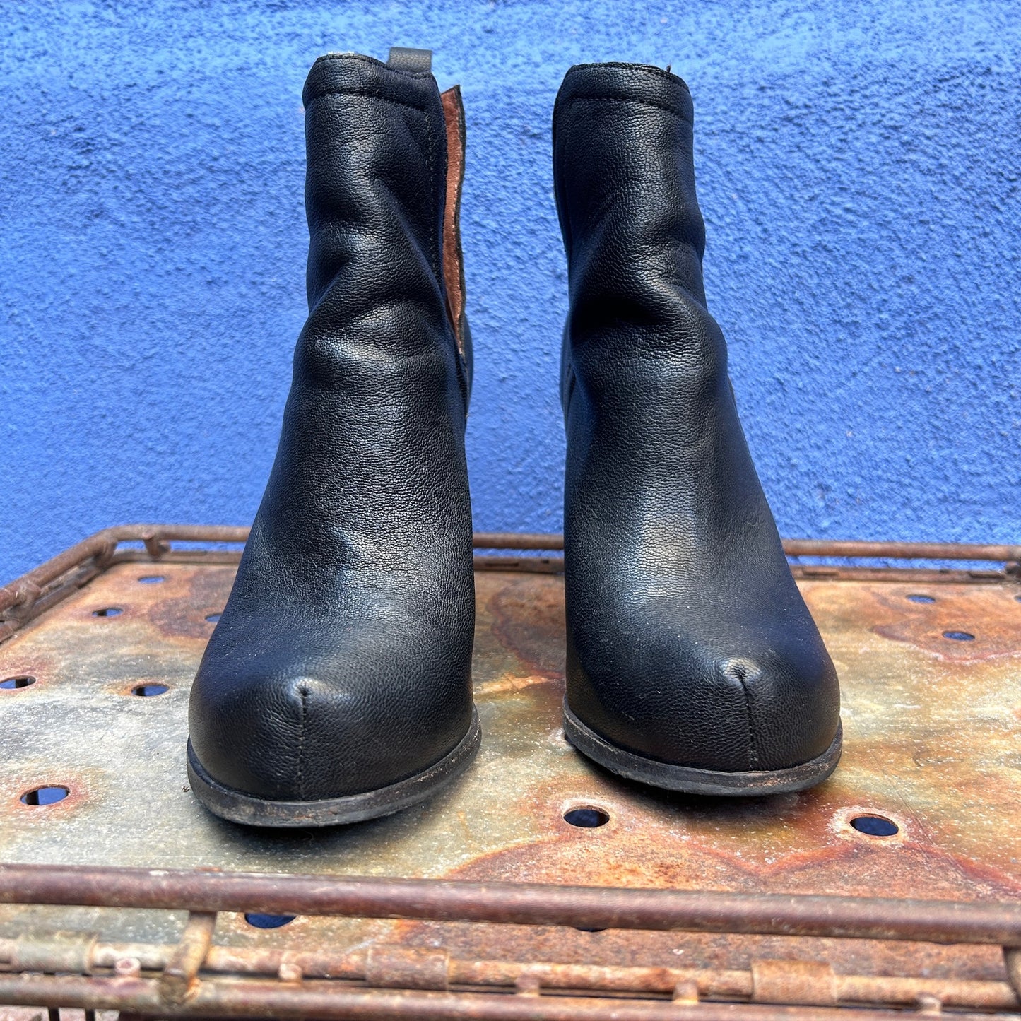 jeffrey campbell black leather block heel ankle bootie