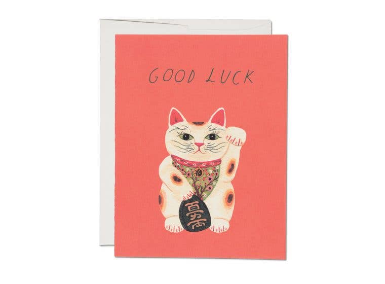 Good Luck Kitty encouragement greeting card | Red Cap Cards