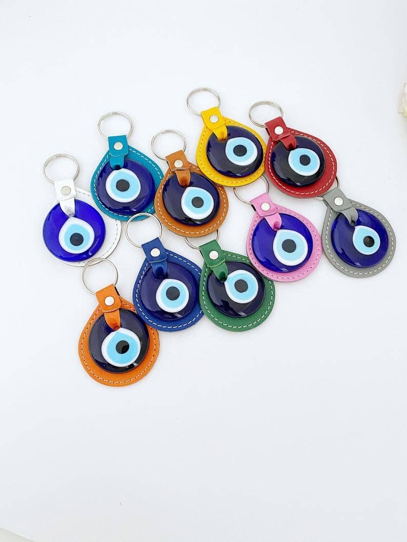 Blue Evil Eye Keychain, Leather Keychain, Evil Eye Keyring, Turkish Evil Eye | Evileyefavor