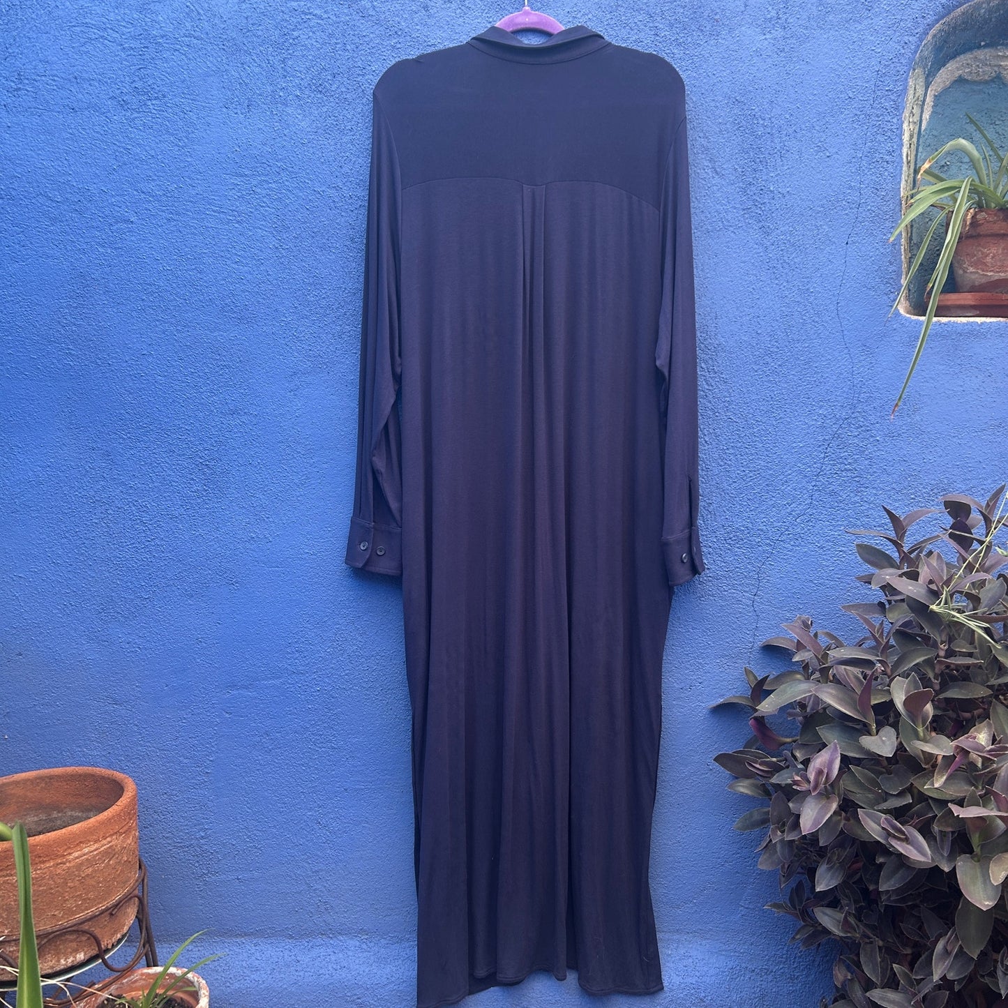 universal standard navy rayon blend button front maxi dress