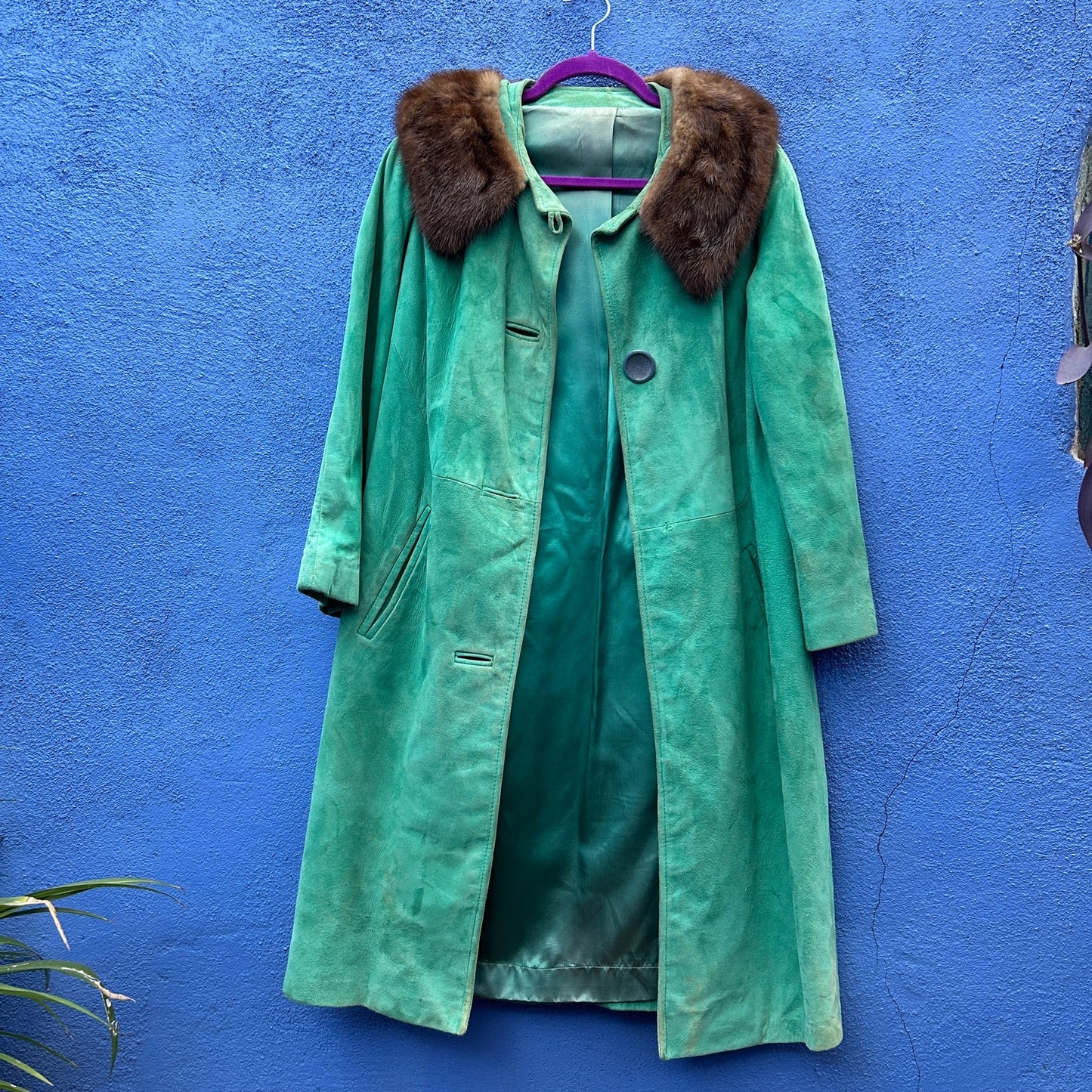 vintage teal suede and fur trench
