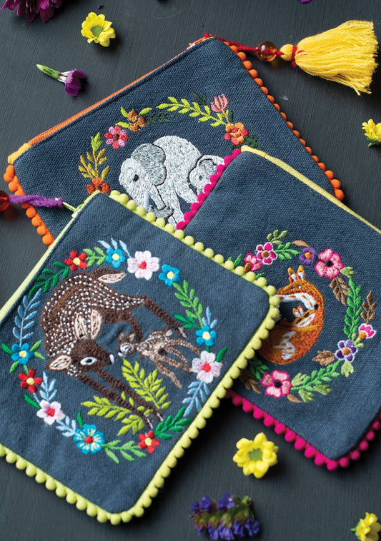 Zip Purse With Embroidered Animal Design | Namaste