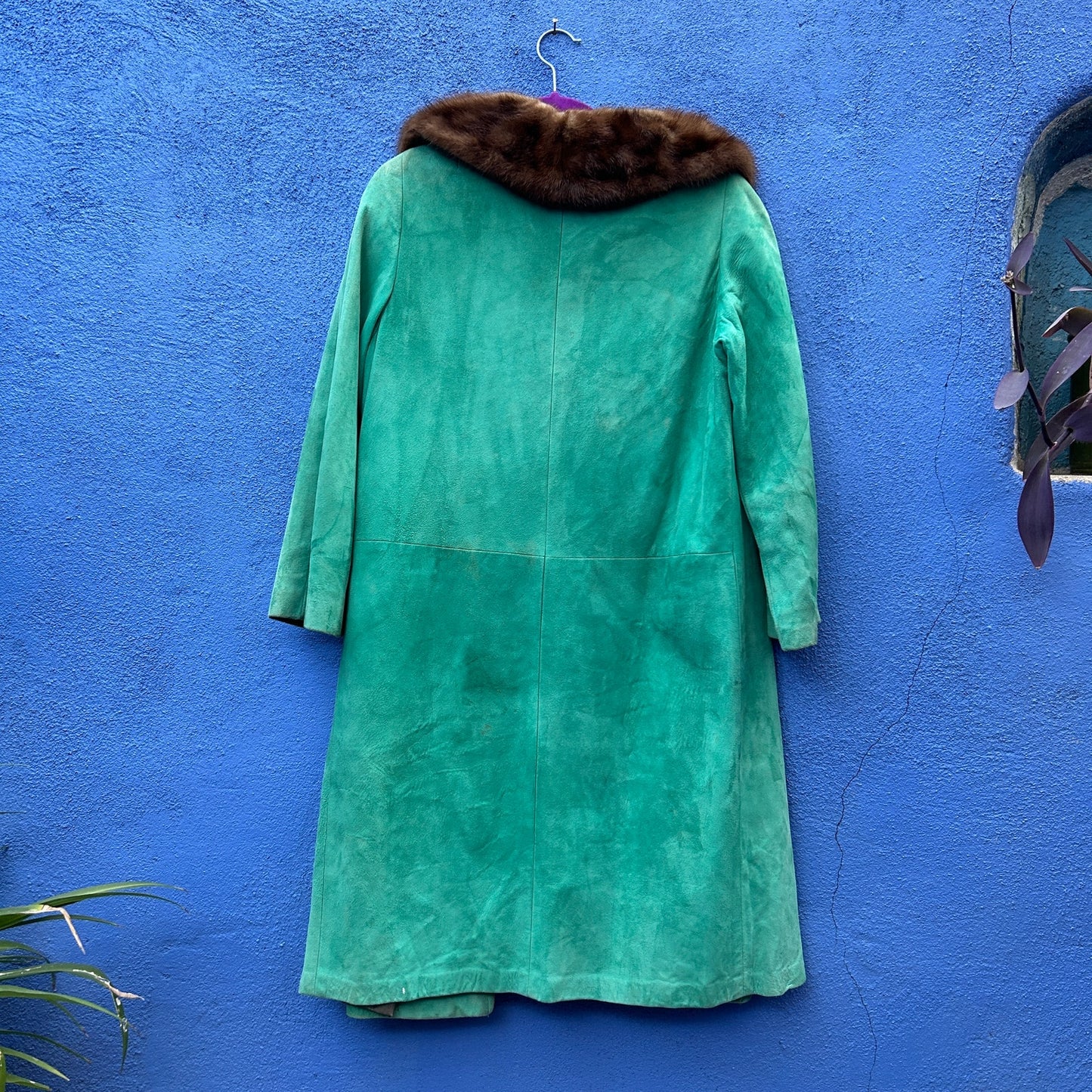 vintage teal suede and fur trench
