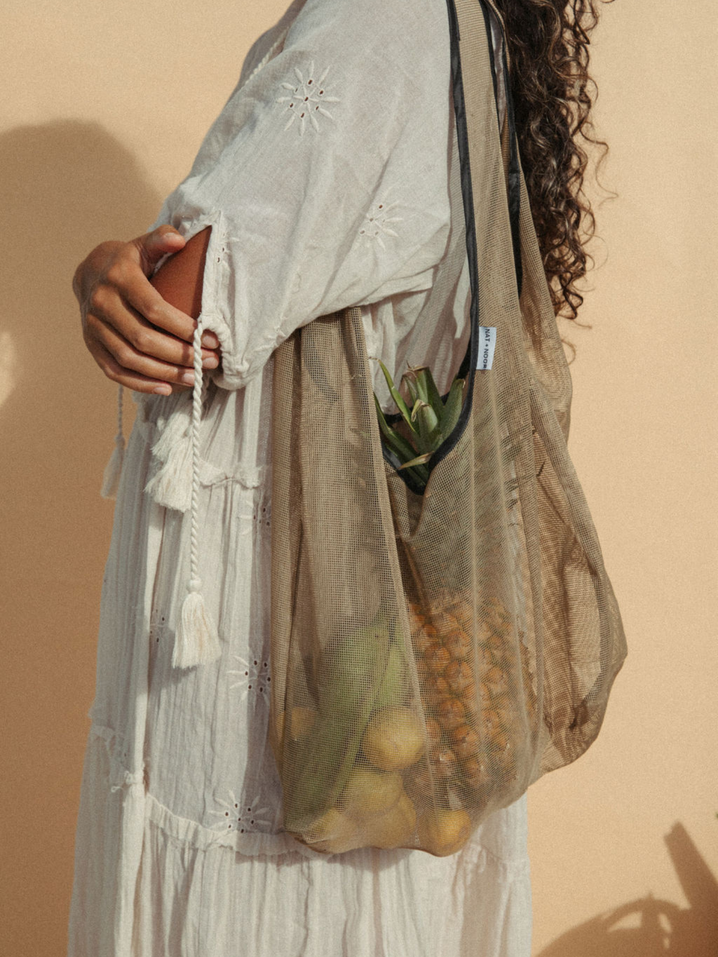 NAT + NOOR | Joan | Black + Tan | Beach Tote Bag | Nylon Mesh