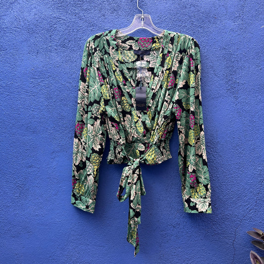 rachel rachel roy green floral cropped surplice blouse - NWT