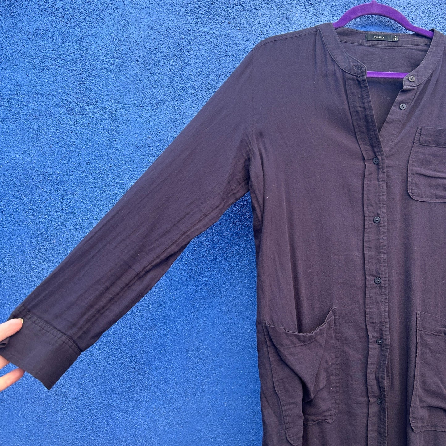 aritzia talula navy cotton blend shirt dress