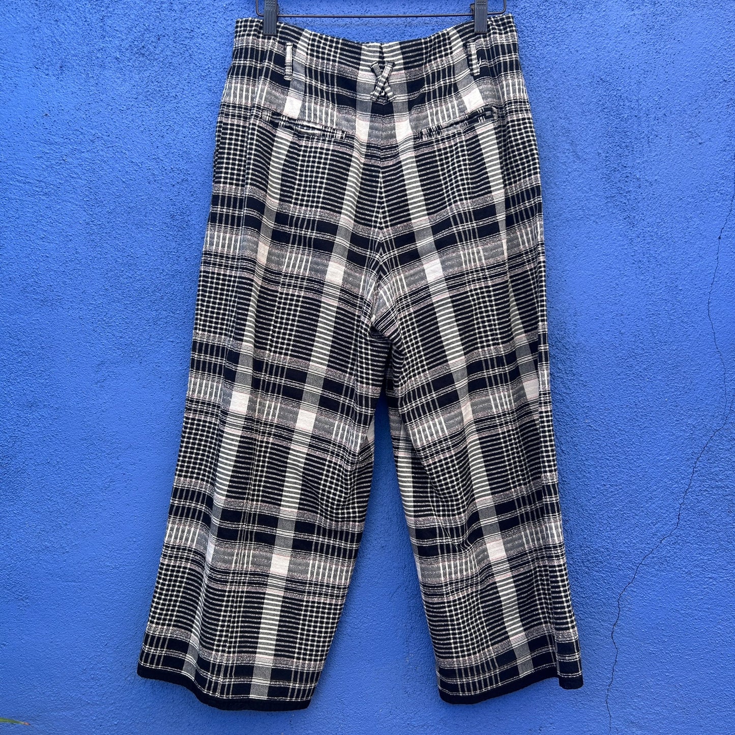 Anthropologie Et:itwa Luca Wide Leg Texturted Academia Plaid Cropped Pant