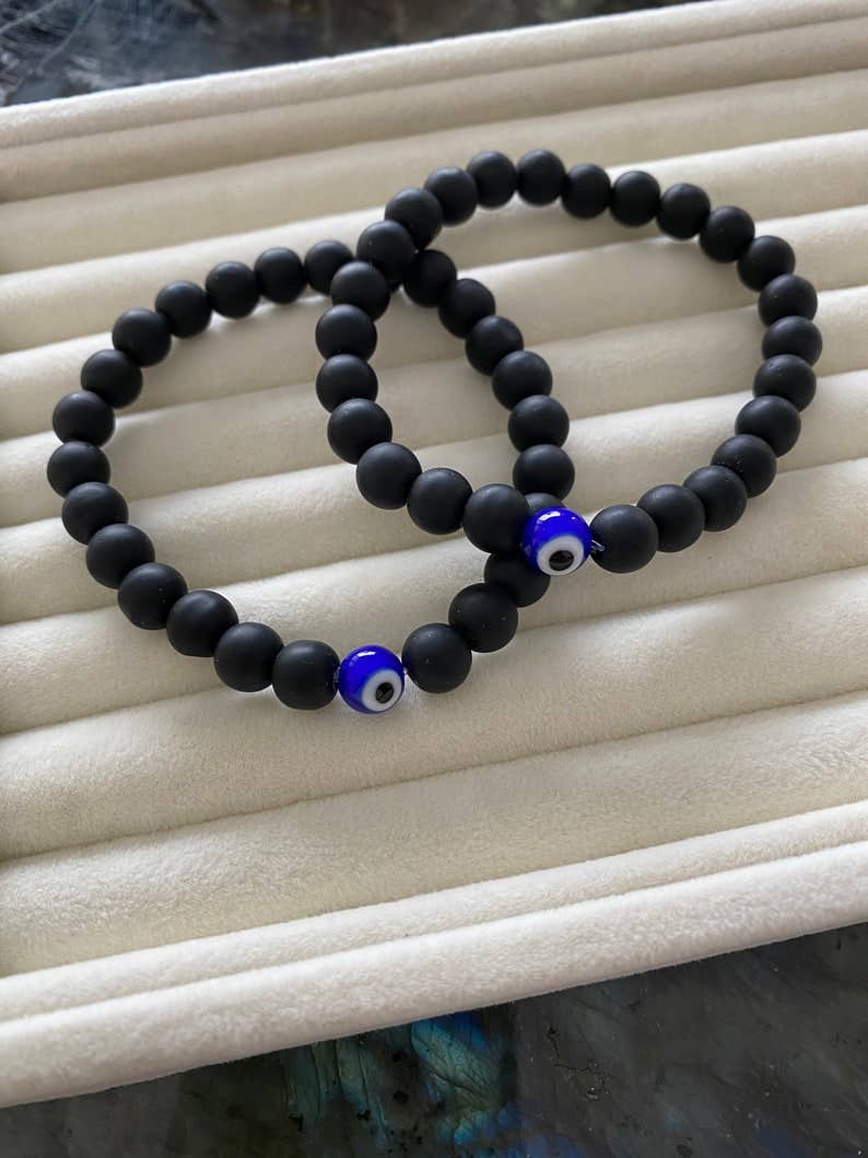 Evil Eye Bracelet for Men, Natural Stone Onyx Bead Bracelet | Evileyefavor