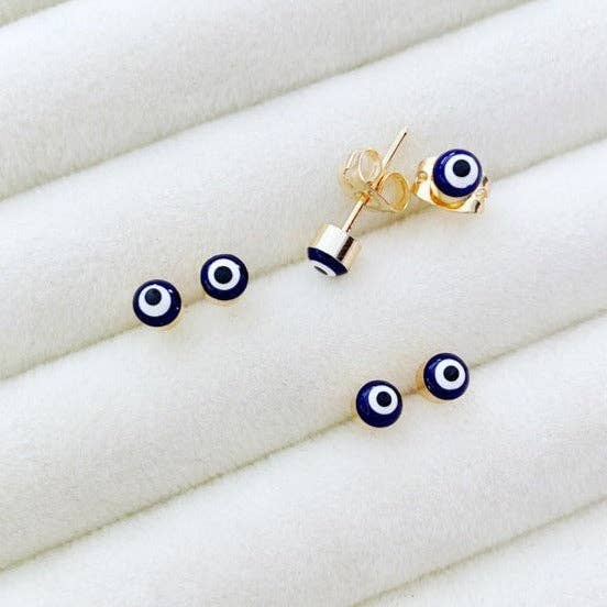 Navy Blue Evil Eye Earrings, Gold Silver Stud Earrings, Dainty Evil Eye Jewelry, | Evileyefavor
