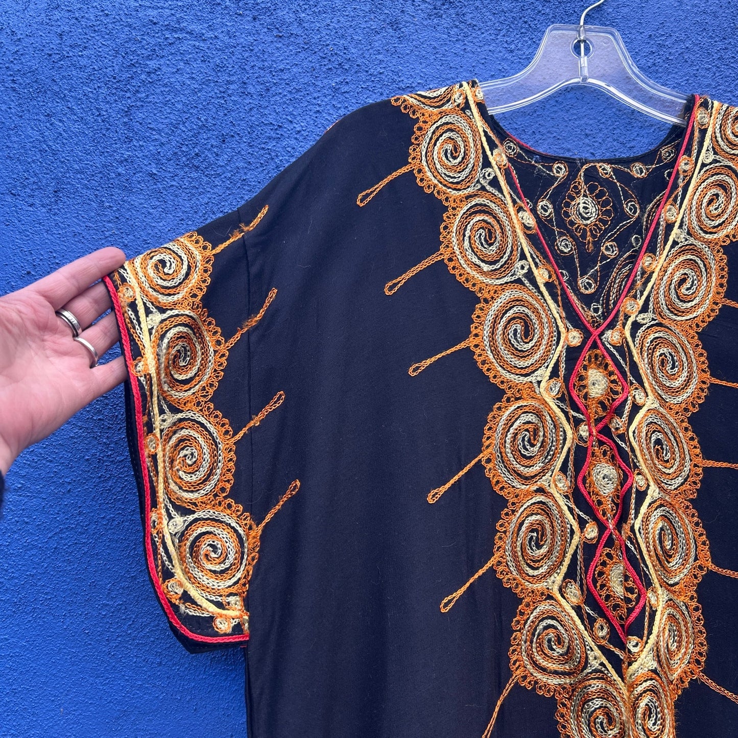 vintage orange and yellow embroidered caftan