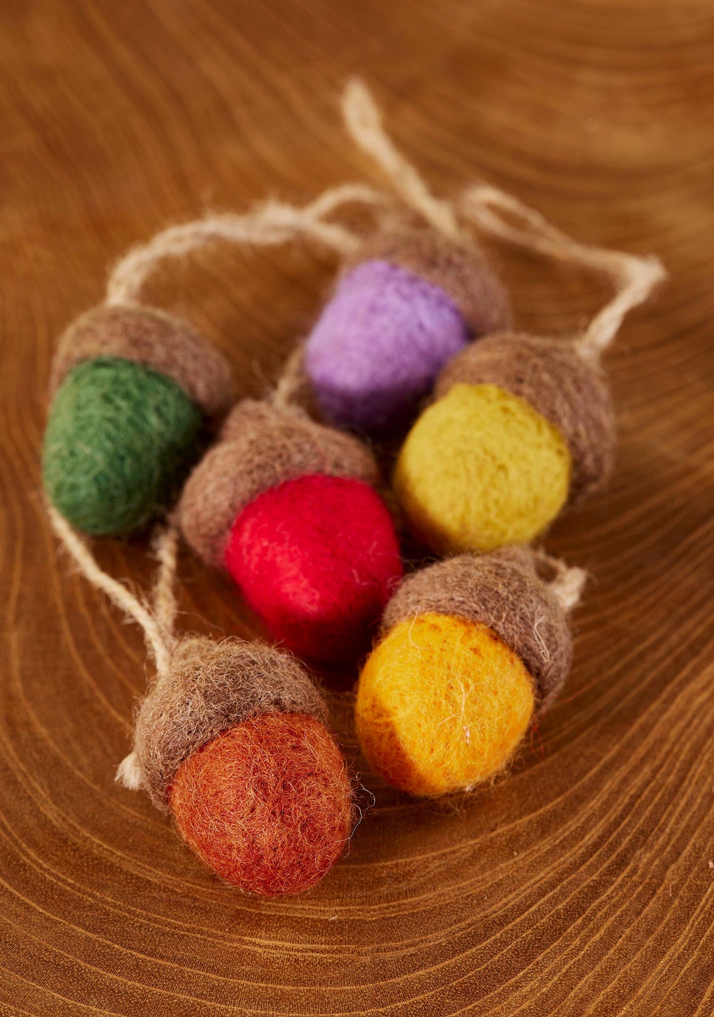 Set of 6 Felt Rainbow Acorn Decorations | Namaste