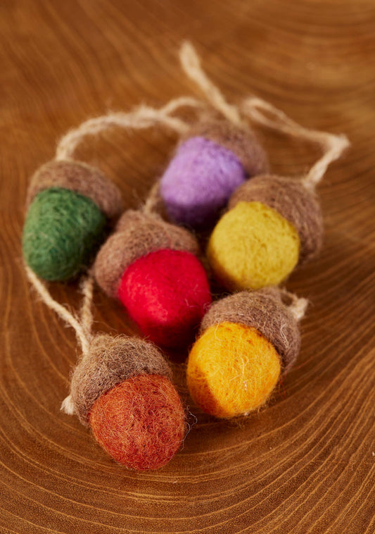 Set of 6 Felt Rainbow Acorn Decorations | Namaste