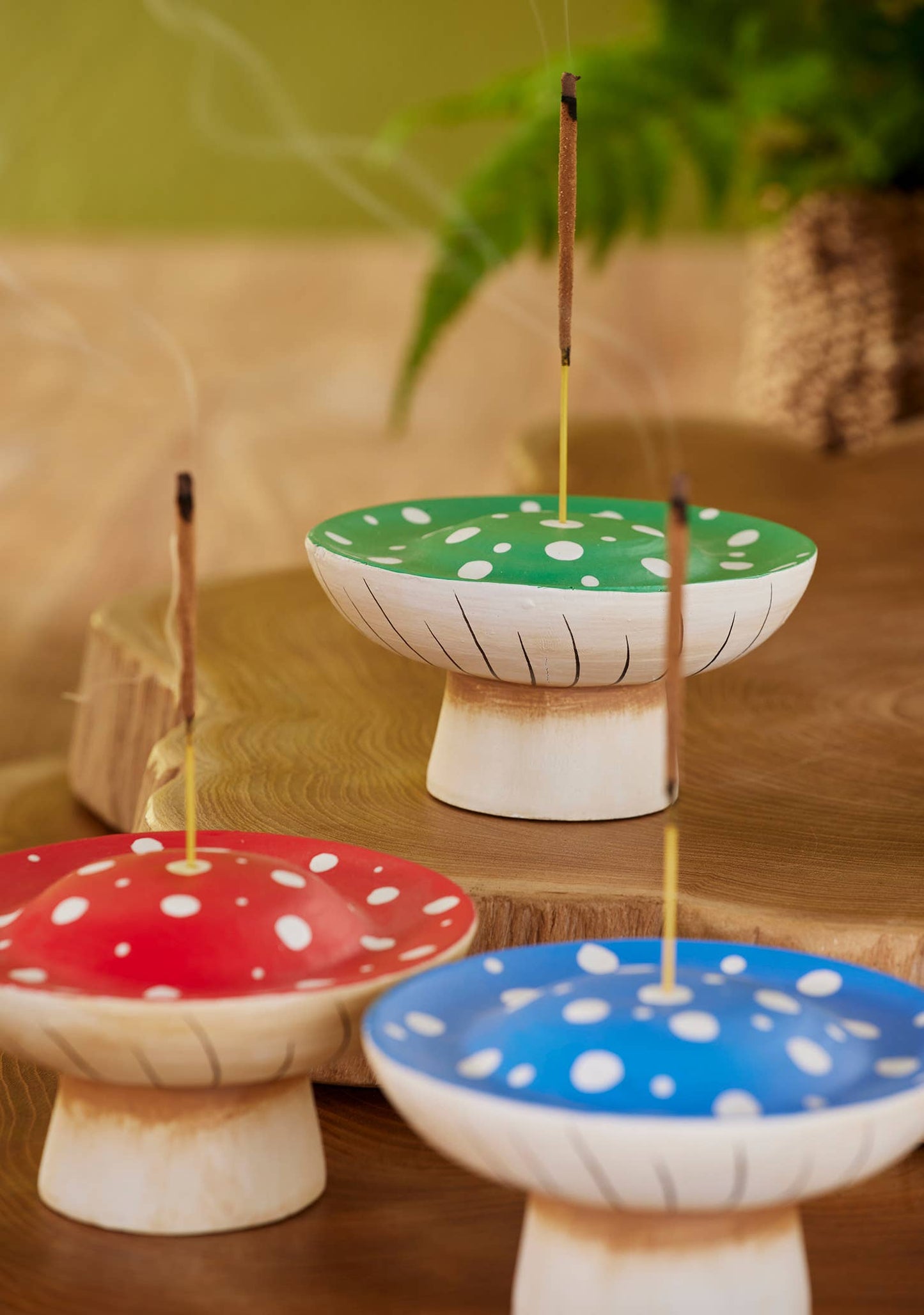 Dotty Mushroom Wooden Incense Holder | Namaste
