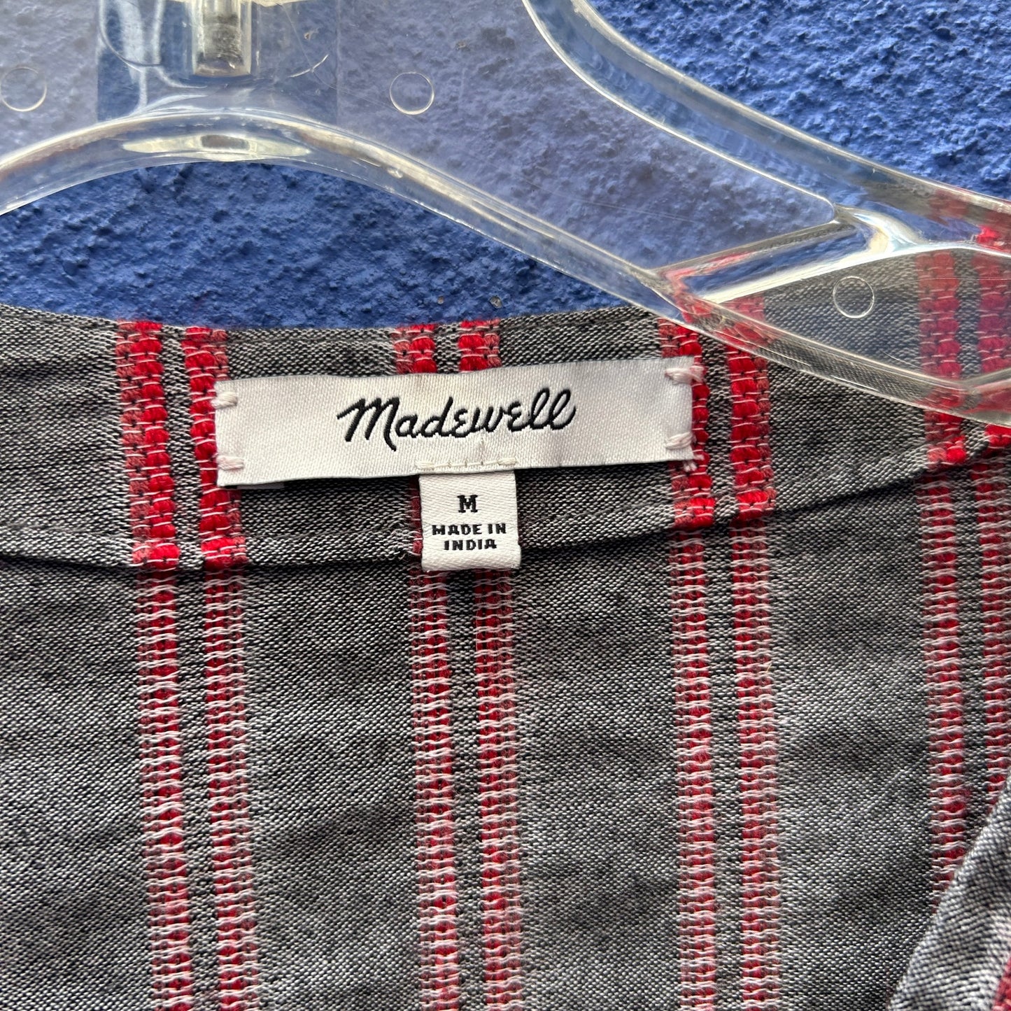 madewell gray and red cotton blend peplum top