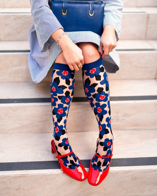 Bold Blue Sheer Knee High Sock | Sock Candy