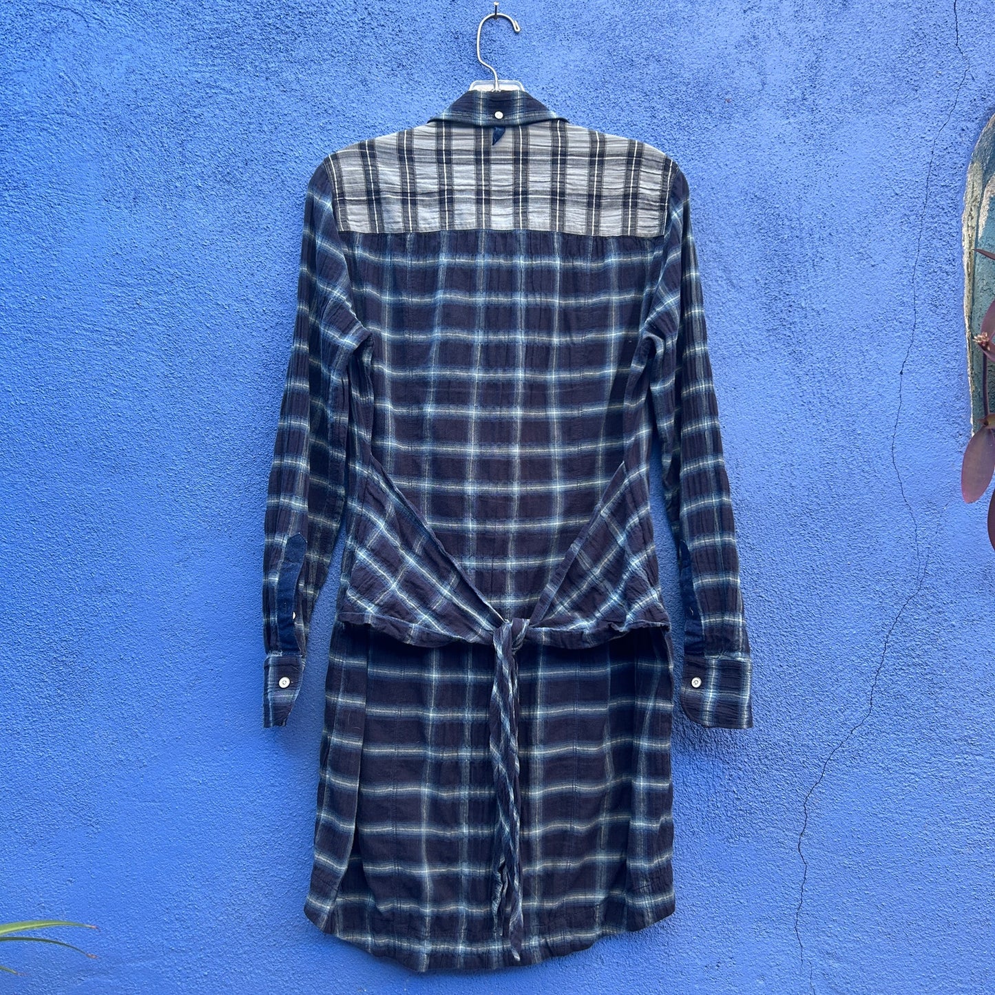 rag and bone jean blue plaid crinkle cotton shirt dress
