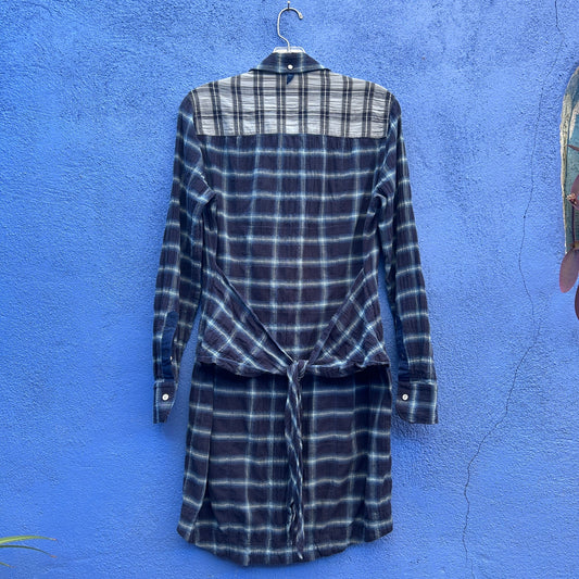 rag and bone jean blue plaid crinkle cotton shirt dress
