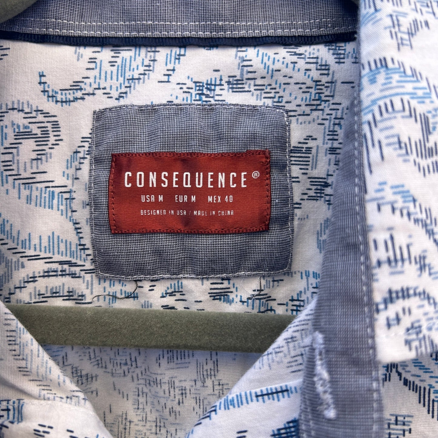 consequence men's blue and white button down