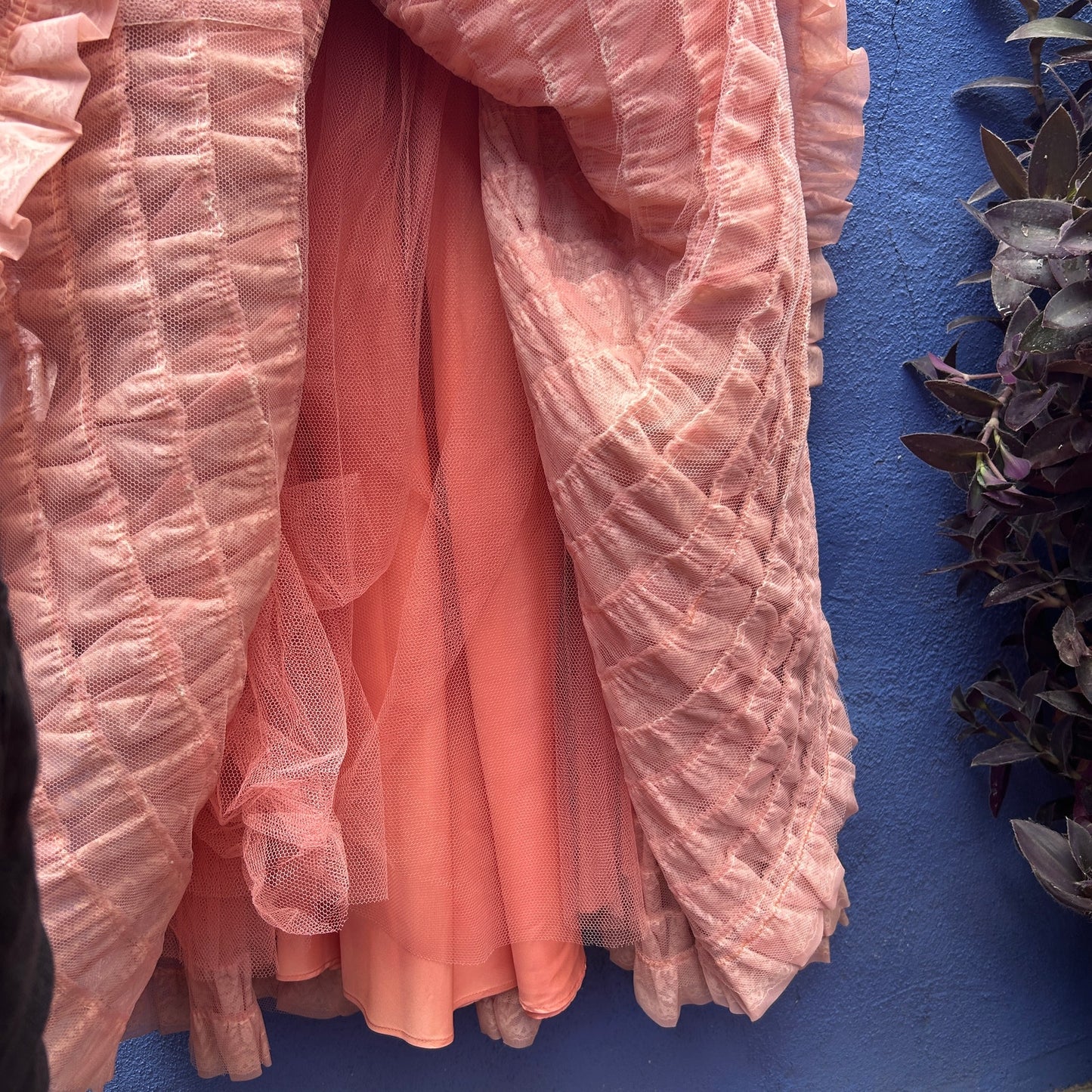 vintage handmade pink tiered strapless cocktail prom gown