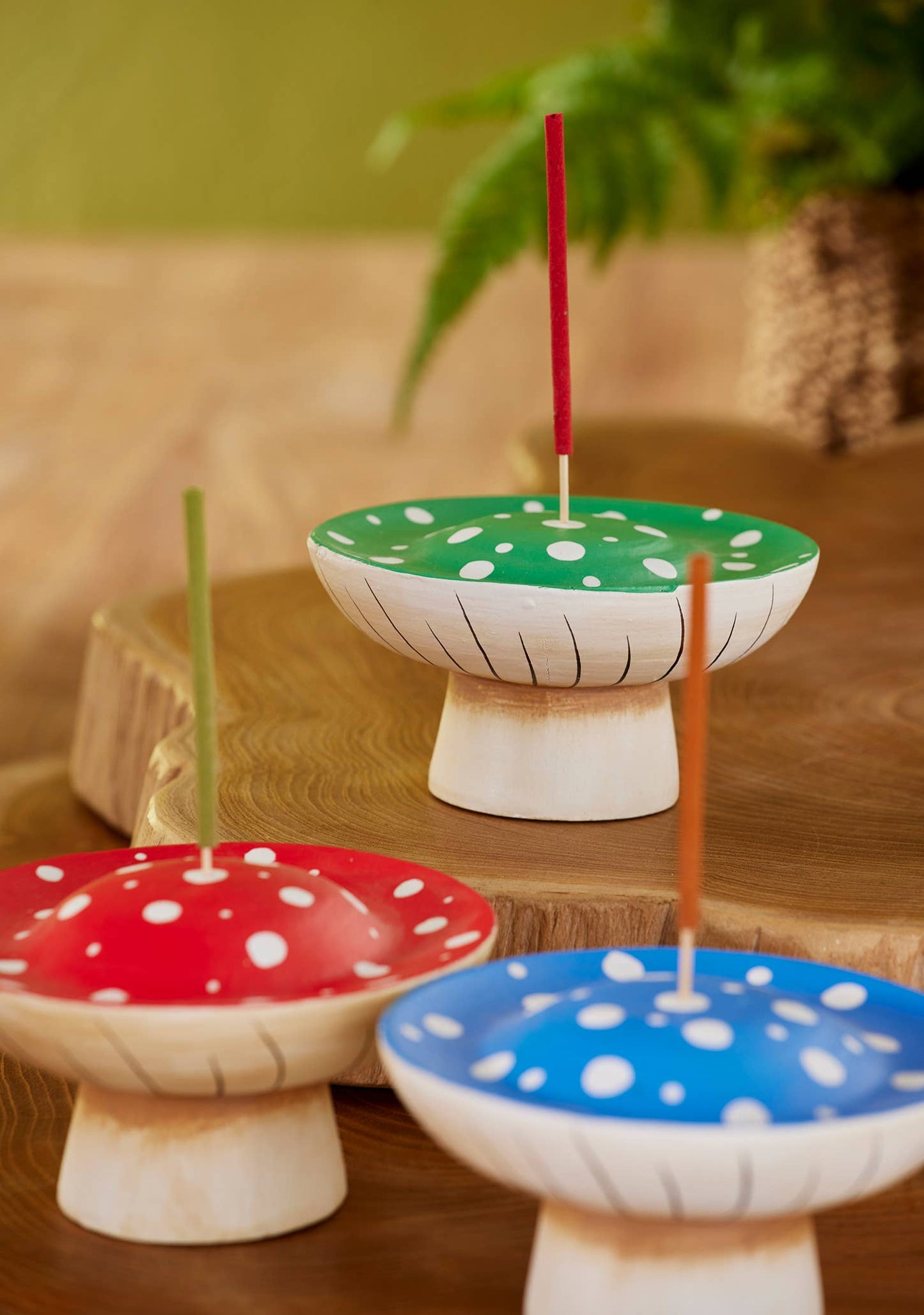 Dotty Mushroom Wooden Incense Holder | Namaste