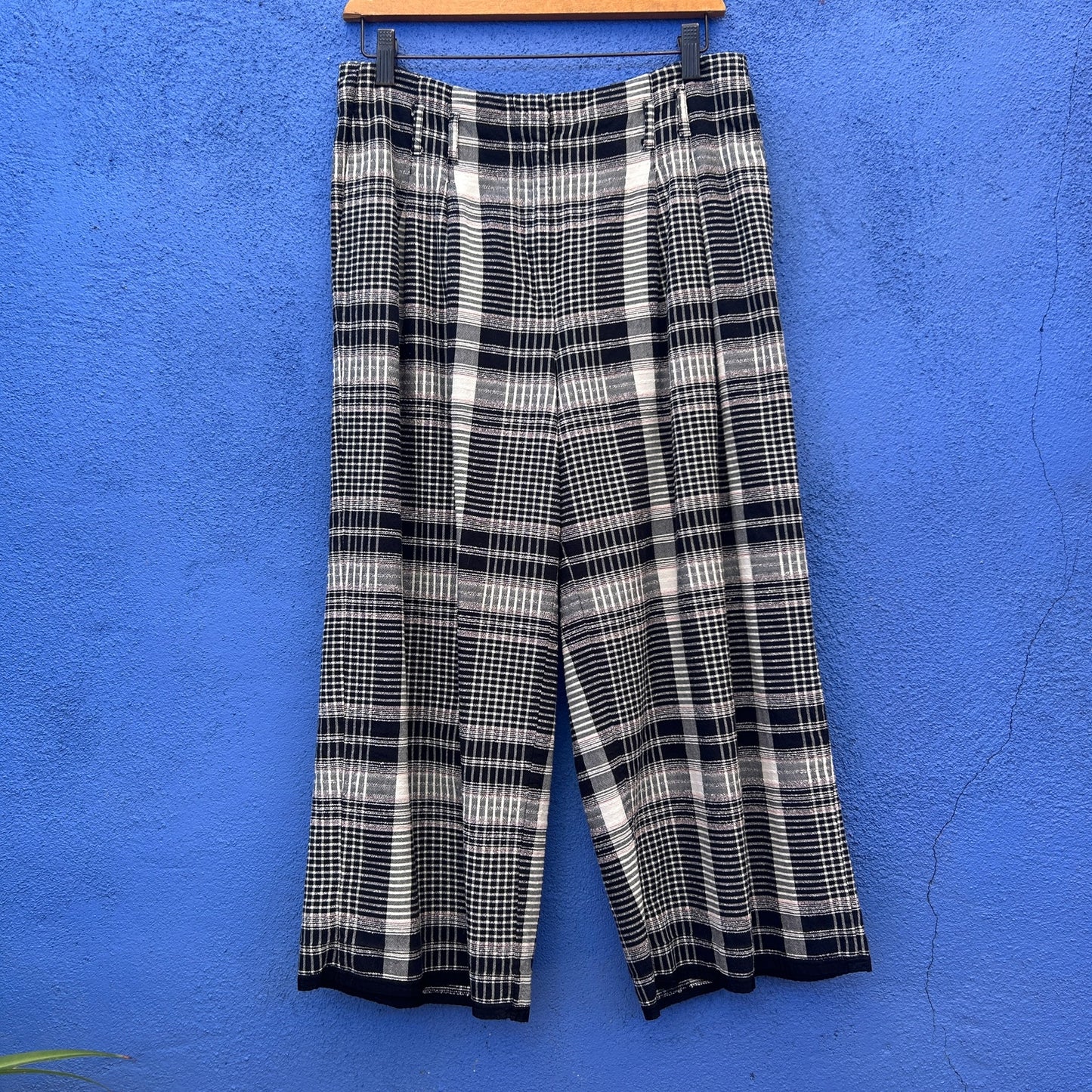 Anthropologie Et:itwa Luca Wide Leg Texturted Academia Plaid Cropped Pant