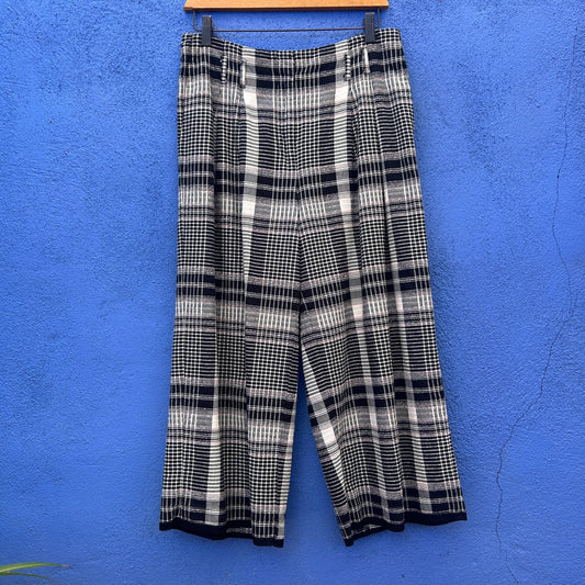 Anthropologie Et:itwa Luca Wide Leg Texturted Academia Plaid Cropped Pant