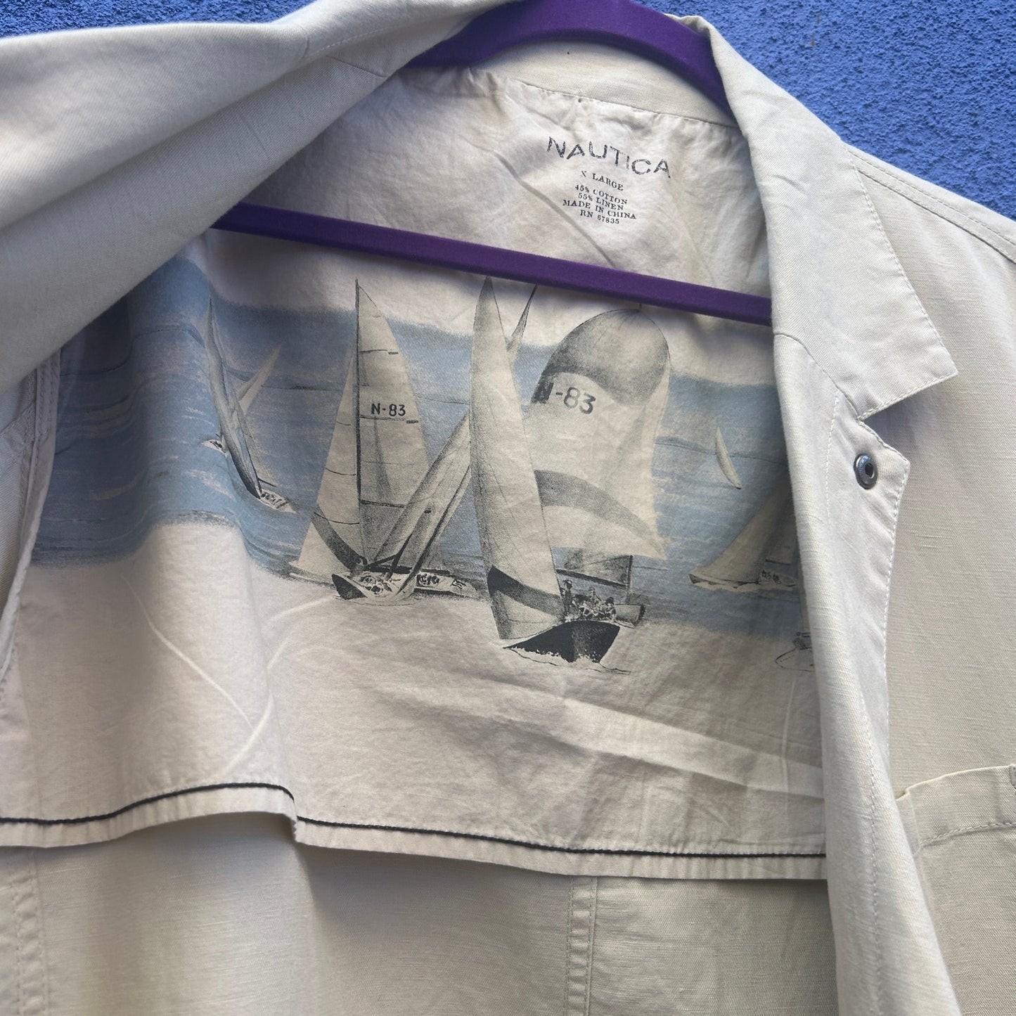 nautica beige cotton linen blend chore coat