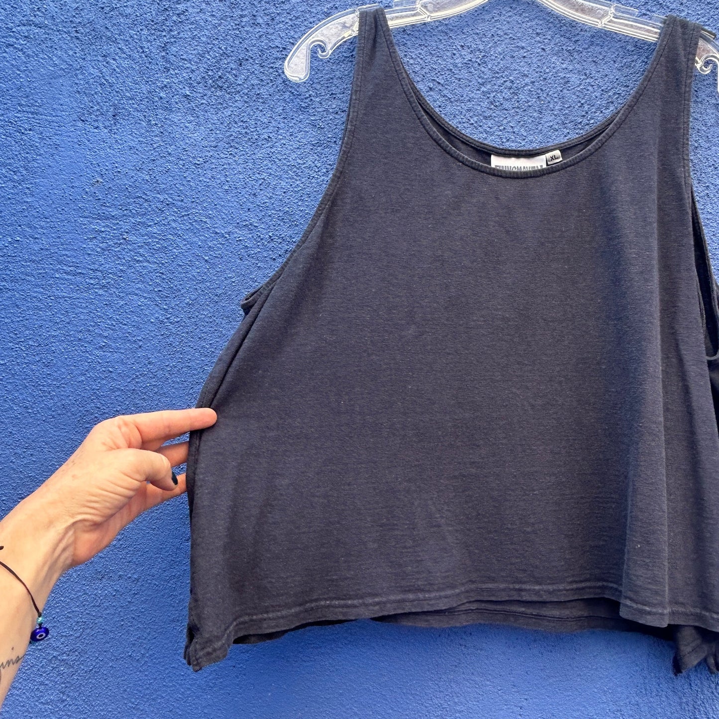 jungmaven navy blue organic cotton and hemp cropped boxy tank