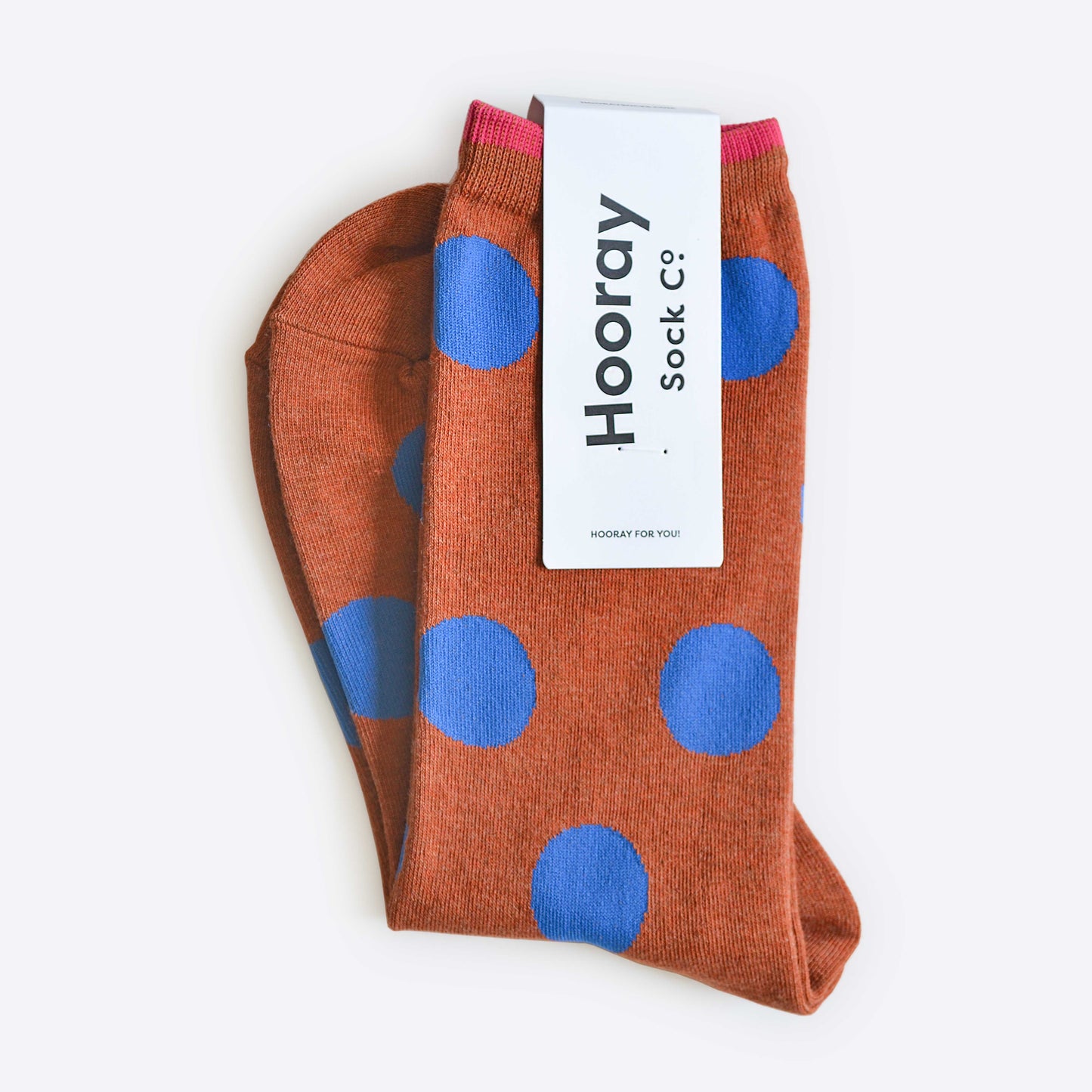 Hooray Sock Co. | Panhandle Polka Dot Crew Socks, Brown and Blue