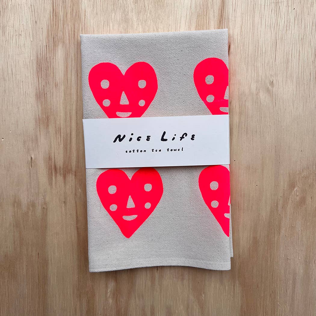 Heart screenprinted tea towel | Nice life