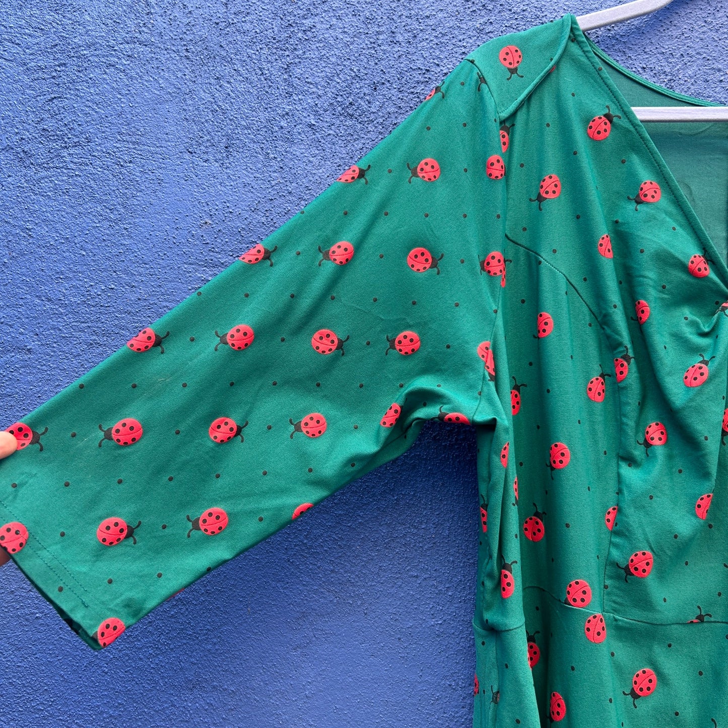 vintage vibe ladybug print long sleeve midi dress