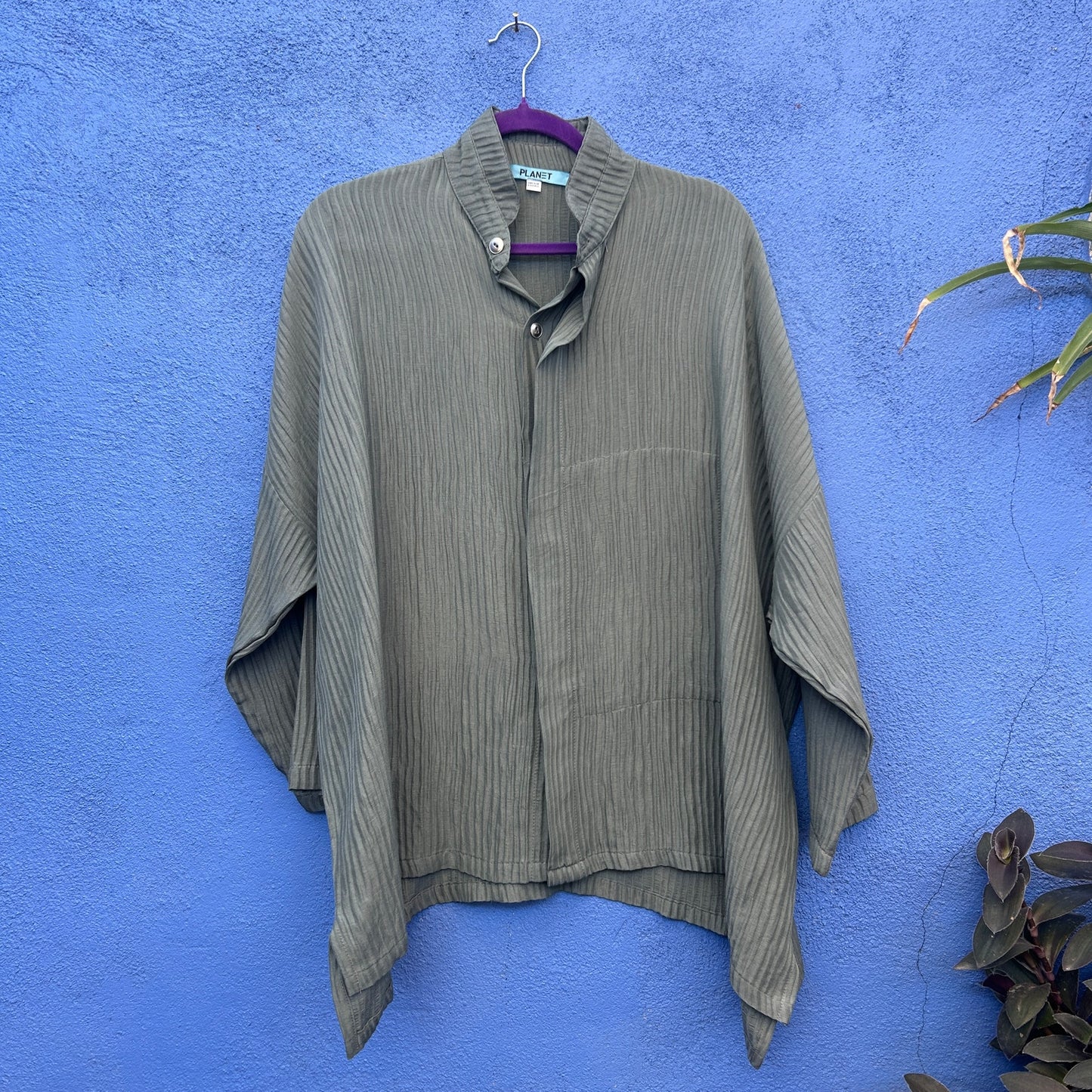 planet oversized lagenlook linen/silk blend button up